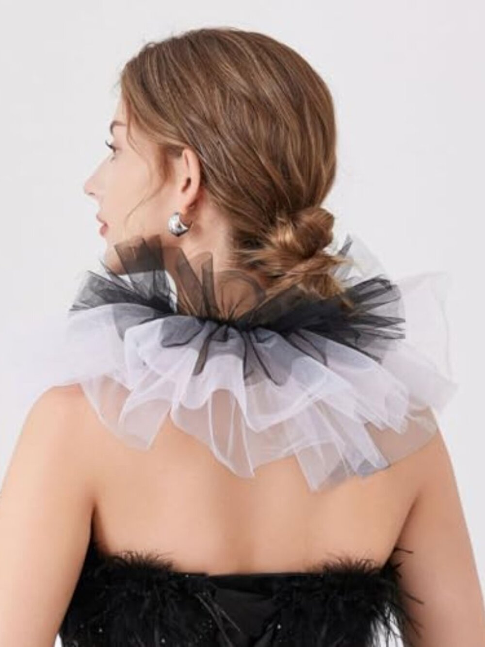 Victorian Tulle Ruffled Collar Layered Mesh Neck Ruffle Costume Accessory - Picture 5 of 6